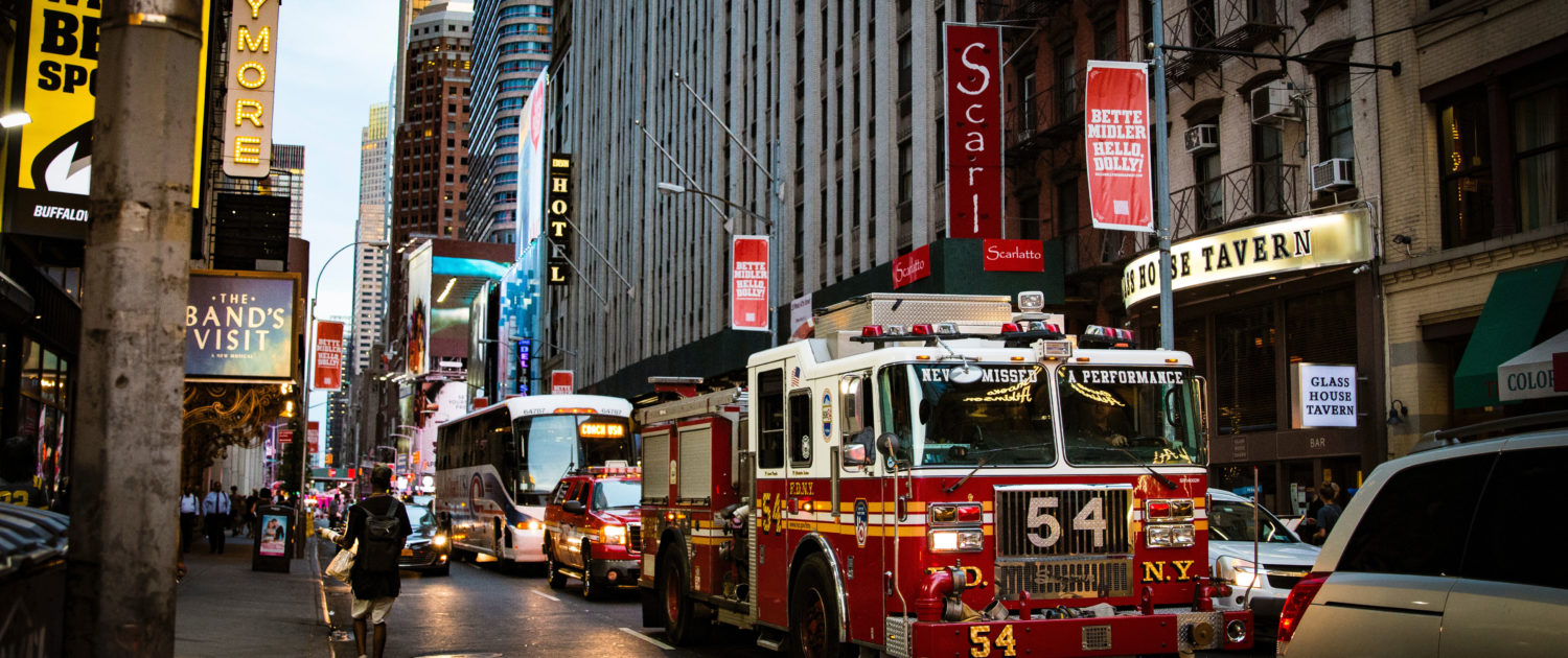 fire truck stuck in New York City traffic
